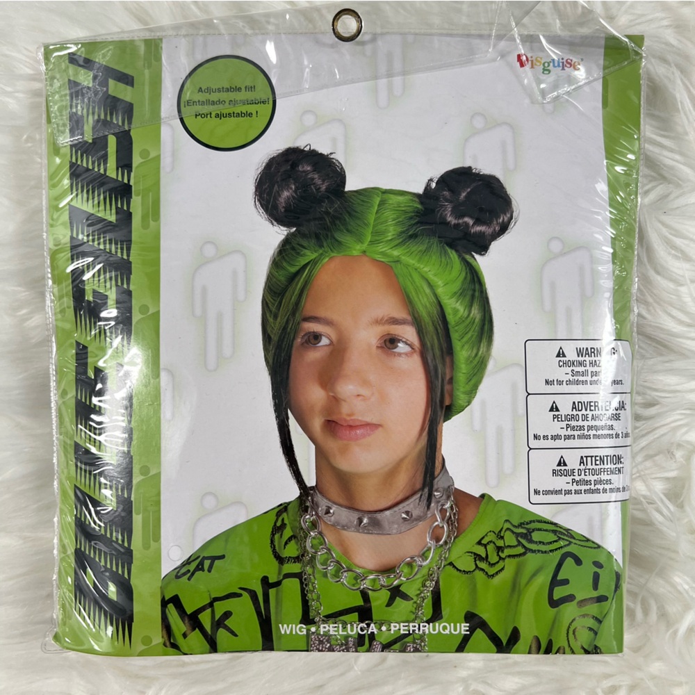 Billie Eilish green and black wig with buns Halloween costume NEW adjustable fit